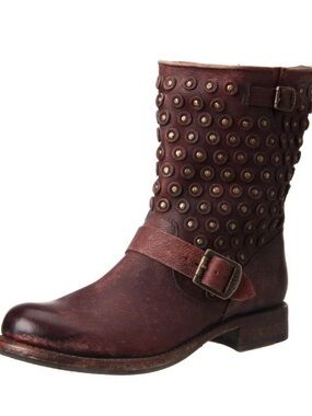 Frye Jenna Disc Short Studded Distressed Brown Leather Boots Size 6.5 B